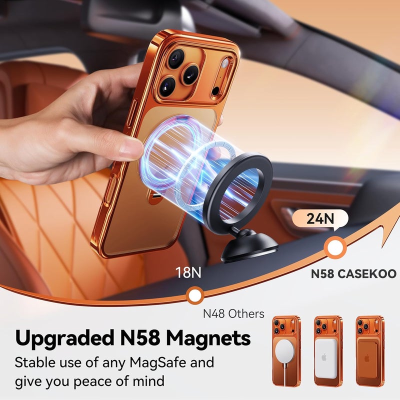 CASEKOO Cosmic Orange Glossy for iPhone 17 Pro Max Case [360 Spin Magnetic Stand][Fit for MagSafe][17FT Military Protection] Slim Polished Frame Titanium Alloy Sturdy Stand 6.9", Cosmic Orange - Image 5